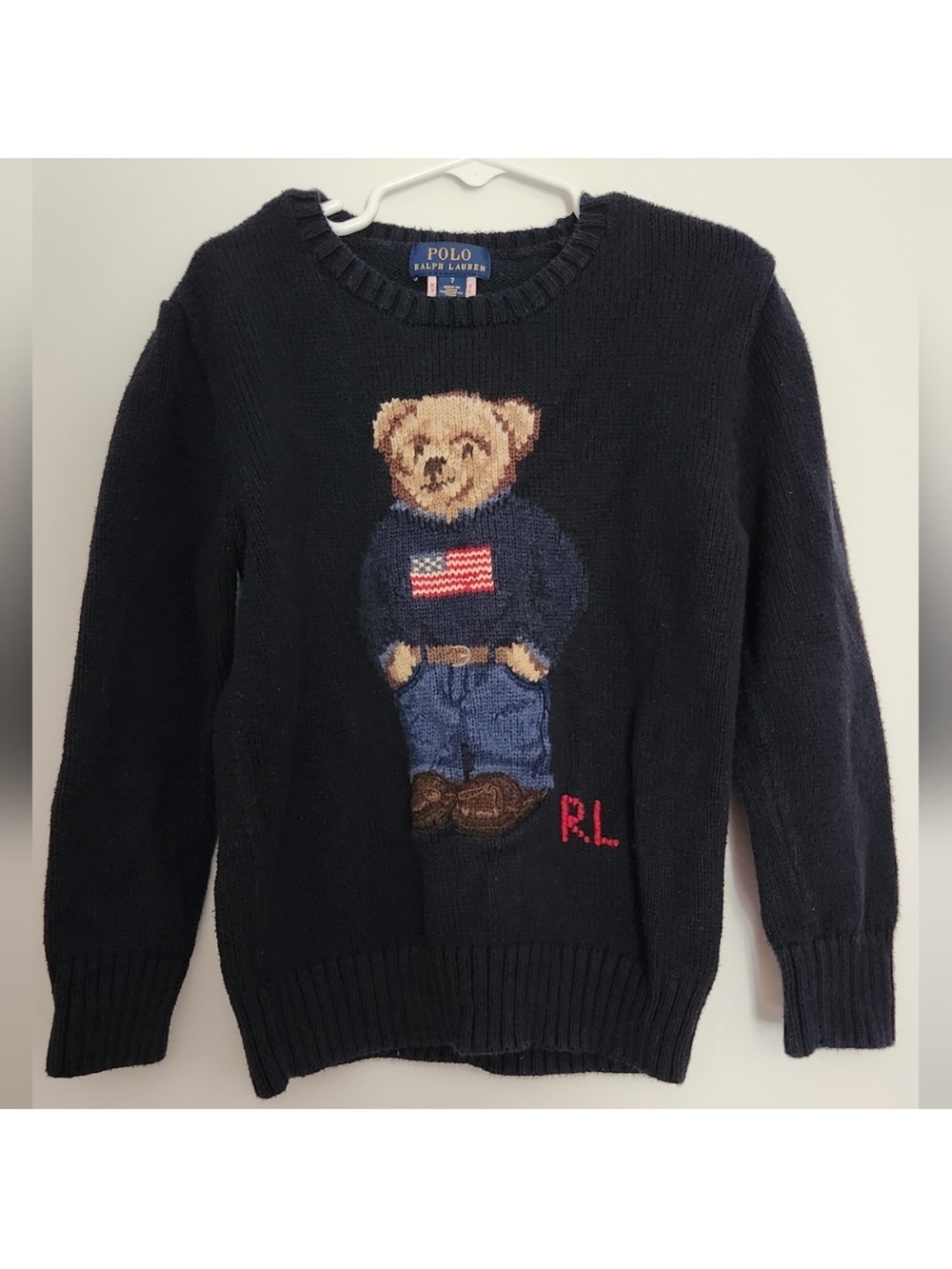 Polo by Ralph Lauren Navy Bear American Flag Crewneck Sweater